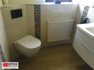 Die großformatigen Fliesen im Badezimmer und WC